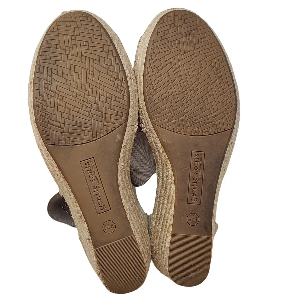 Gentle Souls Wedge Sandals 9 Womens‎ Taupe Colleen Espadrille Elastic Suede Boho
